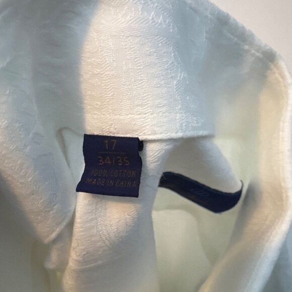 David Donahue Mens White Paisley Dress Shirt 100% Cotton Size 17 - Picture 7 of 10